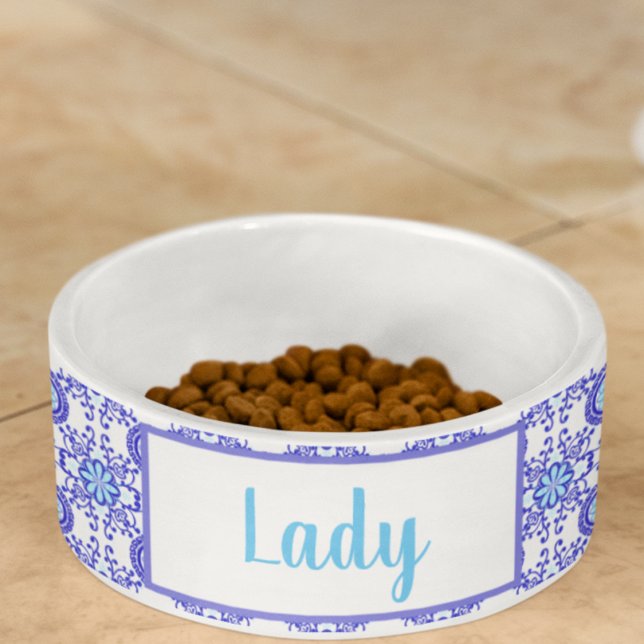 ウォーターカラーポジターノアマルフィタイルデザインペット ボウル (A lovely Italian style food or water bowl with your pet's name! )