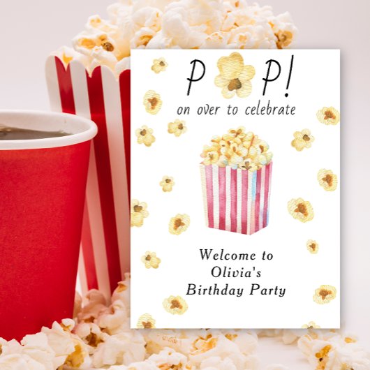 ウォーターカラーポップコーンキッズの誕生日パーティー ポスター