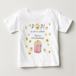 ウォーターカラーポップコーンキッズバースデーパーティー ベビーTシャツ