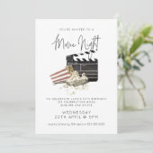 ウォーターカラーポップコーンムービーナイト誕生日招待状 招待状 (スタンド正面)