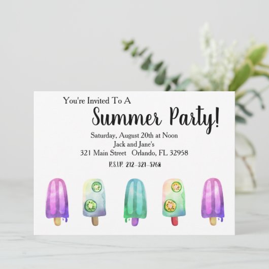 ウォーターカラーポップスチクルサマーパーティの招待状 招待状 (スタンド正面)