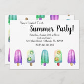 ウォーターカラーポップスチクルサマーパーティの招待状 招待状 (正面/裏面)