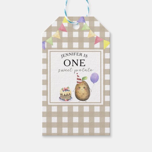 ウォーターカラーポテト 1歳の誕生日 ギフトタグ (正面)