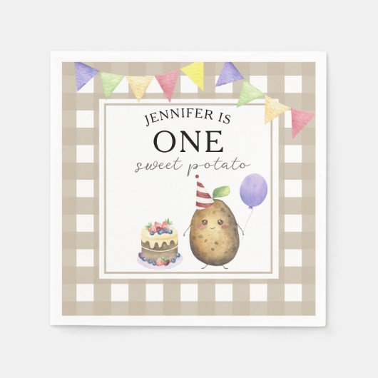 ウォーターカラーポテト 1歳の誕生日 スタンダードカクテルナプキン (正面)