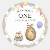 ウォーターカラーポテト 1歳の誕生日 ラウンドシール (正面)