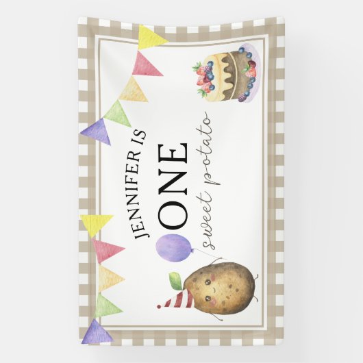 ウォーターカラーポテト 1歳の誕生日 横断幕 (縦)