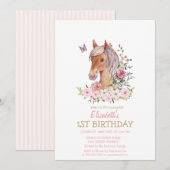 ウォーターカラーポニー花柄ストライプ 誕生日 招待状 (正面/裏面)