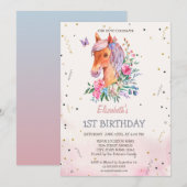 ウォーターカラーポニー花 誕生日 招待状 (正面/裏面)