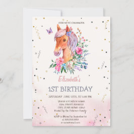 ウォーターカラーポニー花 誕生日 招待状