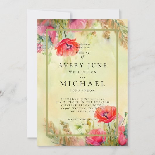 ウォーターカラーポピー春の結婚式招待状 招待状 (正面)