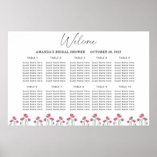 ウォーターカラーポピー結婚式座席表 ポスター (正面)