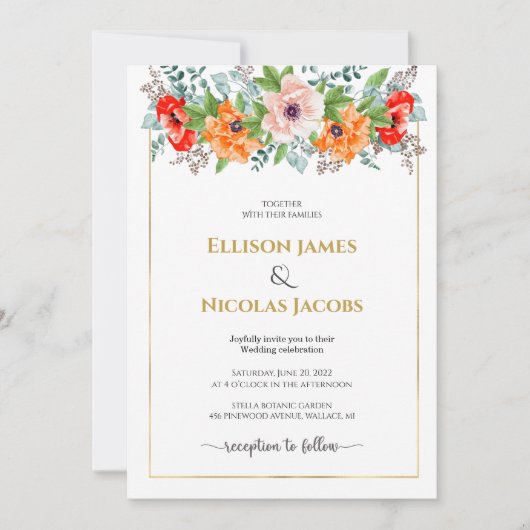 ウォーターカラーポピー結婚式招待状 招待状 (正面)