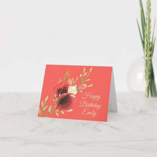 ウォーターカラーポピー誕生日カード カード (正面)