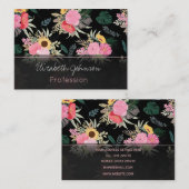 ウォーターカラーポピー&サンフラワーズフローラブラックデザイン 名刺 (正面/裏面)