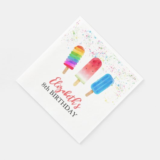 ウォーターカラーポプシクル名前をカスタムする誕生日ナプキンス スタンダードランチョンナプキン (角)