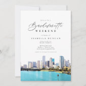 ウォーターカラーマイアミスカイライントロピカルビーチアイランド 招待状 (正面)