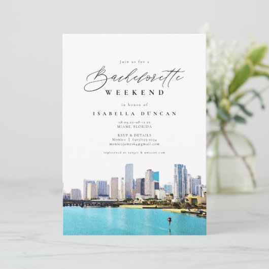 ウォーターカラーマイアミスカイライントロピカルビーチアイランド 招待状 (スタンド正面)