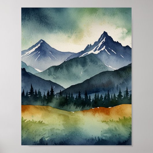 ウォーターカラーマウンテンアート ポスター (正面)