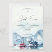 ウォーターカラーマウンテングレイシャーボートいかり結婚ズ 招待状 (正面)
