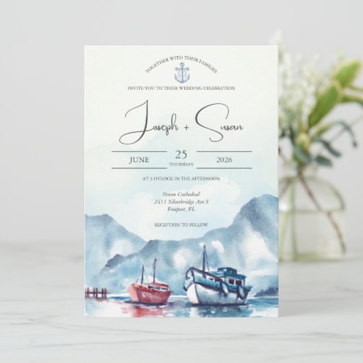 ウォーターカラーマウンテングレイシャーボートいかり結婚ズ 招待状 (スタンド正面)