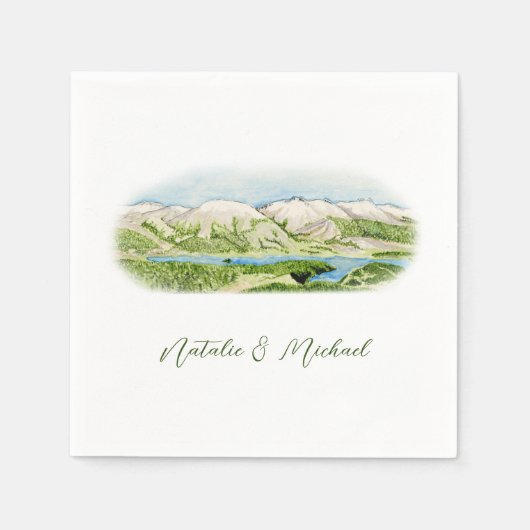 ウォーターカラーマウンテンシーンカクテルナプキン スタンダードカクテルナプキン (正面)