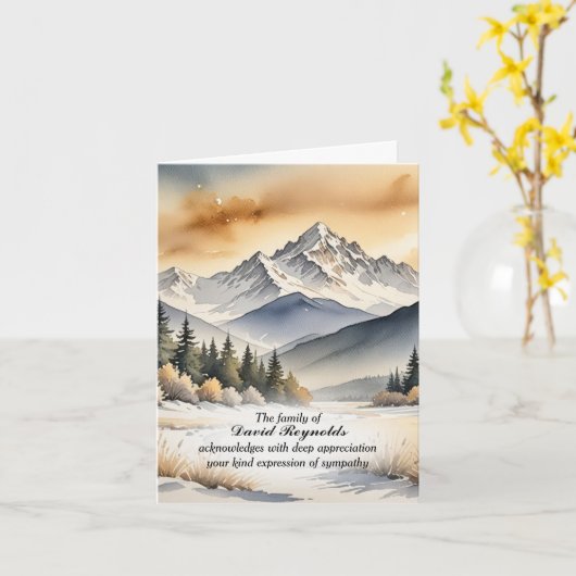 ウォーターカラーマウンテンスノー悔やみや弔慰 カード (黄色い花)