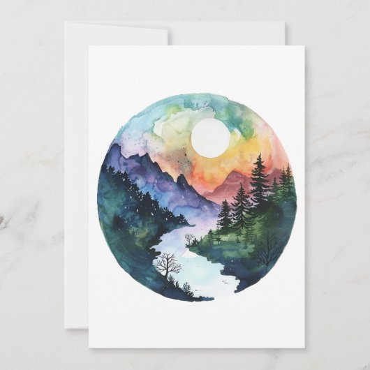 ウォーターカラーマウンテンバレー自然 サンキューカード (正面)