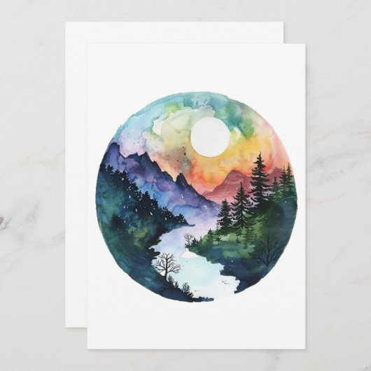 ウォーターカラーマウンテンバレー自然 サンキューカード (正面/裏面)