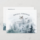 ウォーターカラーマウンテンフォレストフクロウブライダルシャワー インビテーションポストカード (正面/裏面)