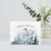 ウォーターカラーマウンテンフォレストフクロウブライダルシャワー インビテーションポストカード (スタンド正面)
