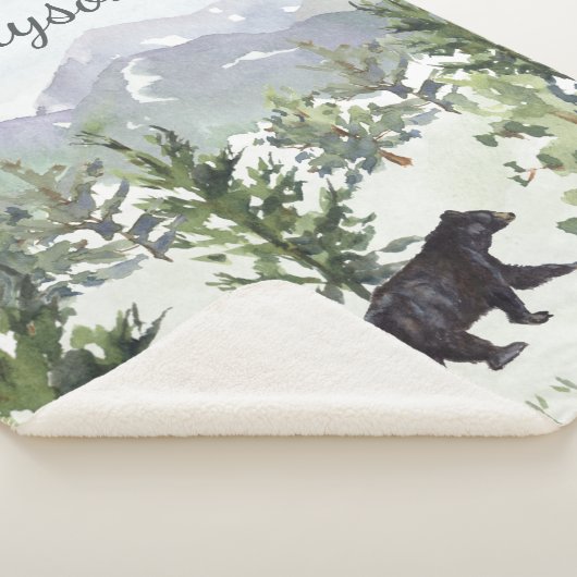 ウォーターカラーマウンテンフォレストベアパーソナライズされたボーイ シェルパブランケット (3/4)