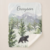 ウォーターカラーマウンテンフォレストベアパーソナライズされたボーイ シェルパブランケット (正面)