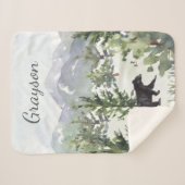 ウォーターカラーマウンテンフォレストベアパーソナライズされたボーイ シェルパブランケット (正面(横))