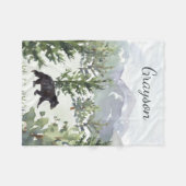 ウォーターカラーマウンテンフォレストベアパーソナライズされたボーイ フリースブランケット (正面(横))