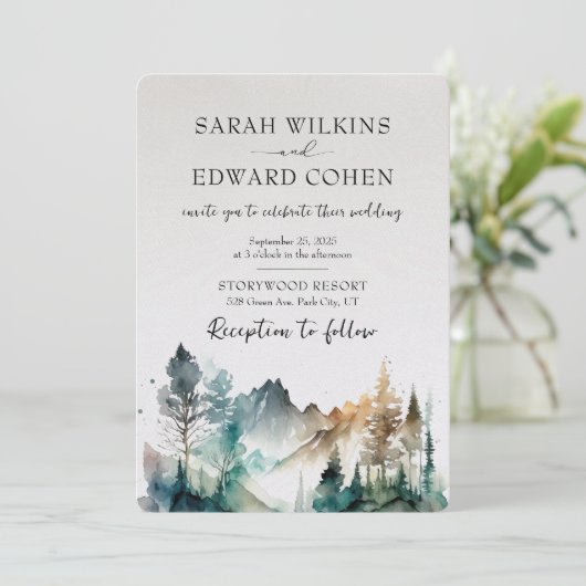 ウォーターカラーマウンテンフォレスト結婚式招待状 招待状 (スタンド正面)