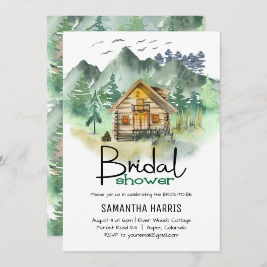 ウォーターカラーマウンテンブライダルシャワー 招待状 (正面/裏面)