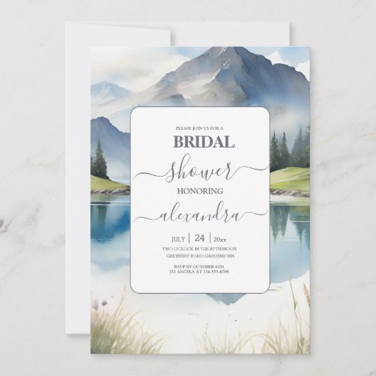 ウォーターカラーマウンテンメドウブライダルシャワー 招待状 (正面)