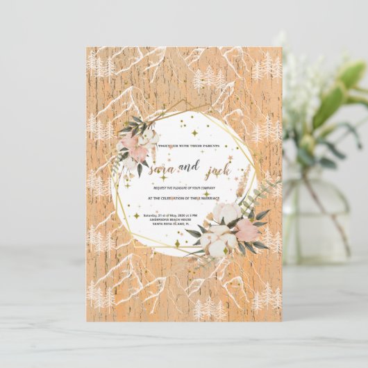 ウォーターカラーマウンテンワイルドフラワー結婚式招待状 招待状 (スタンド正面)