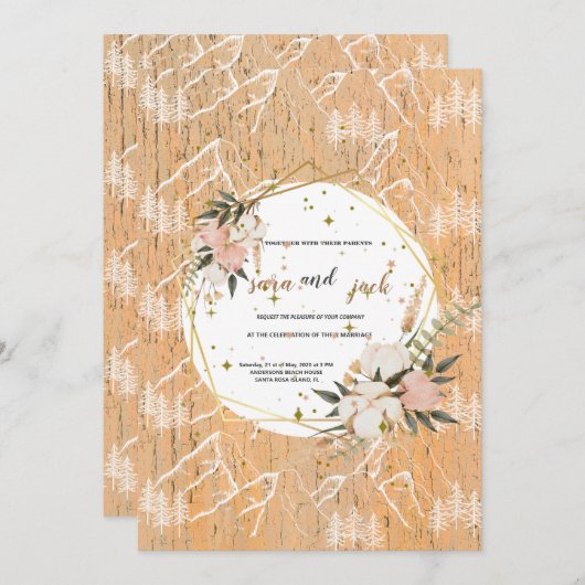 ウォーターカラーマウンテンワイルドフラワー結婚式招待状 招待状 (正面/裏面)