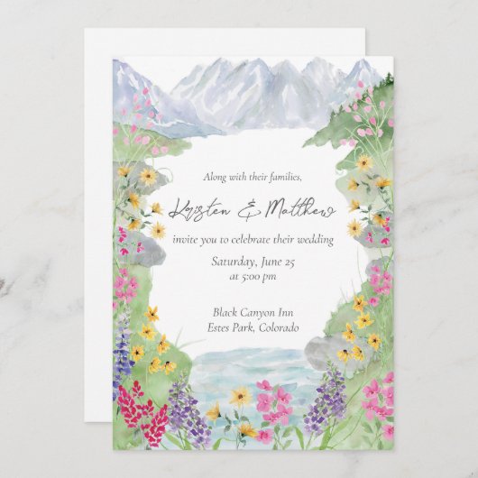 ウォーターカラーマウンテンワイルドフラワー結婚式招待状 招待状 (正面/裏面)