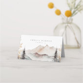 ウォーターカラーマウンテン秋結婚屋外 プレイスカード (正面)