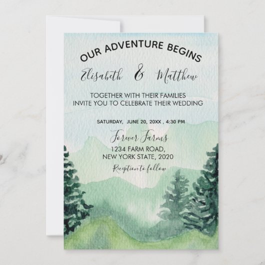 ウォーターカラーマウンテン結婚式招待状 招待状 (正面)