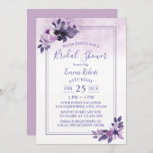 ウォーターカラーマウヴフローラ春ブライダルシャワー 招待状 (正面/裏面)