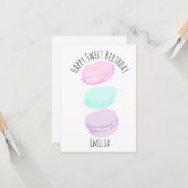 ウォーターカラーマカロンパステルキュートバースデーパーティー カード (正面/裏面インサイチュ)