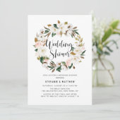 ウォーターカラーマグノリアコットンリースウェディングシャワー 招待状 (スタンド正面)