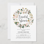 ウォーターカラーマグノリアコットンリースブライダルシャワー 招待状 (正面)
