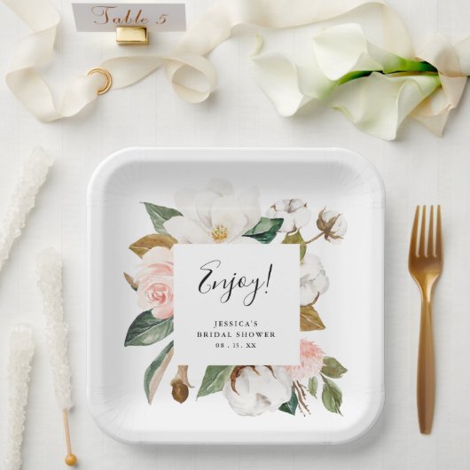 ウォーターカラーマグノリア&赤面ブライダルシャワー ペーパープレート (ウェディング)