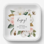 ウォーターカラーマグノリア&赤面ブライダルシャワー ペーパープレート (正面)