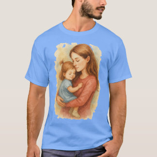 ウォーターカラーマザーアンドチャイルドイラストエンダーのF Tシャツ