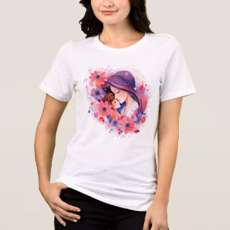 ウォーターカラーマザーフッドラブフラワーズグラフィックTシャツ トライブレンドＴシャツ